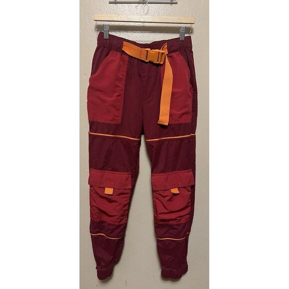 Urban Outfitters Red Orange Cargo Parachute Pants Joggers Utilitary Women's Sz S - Picture 1 of 14